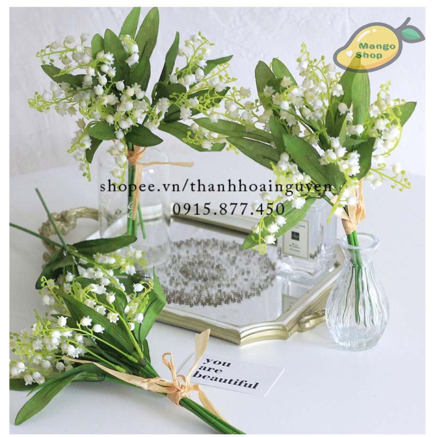Cành hoa linh lan chuông trắng nhỏ ( cành hoa phong lan giả )