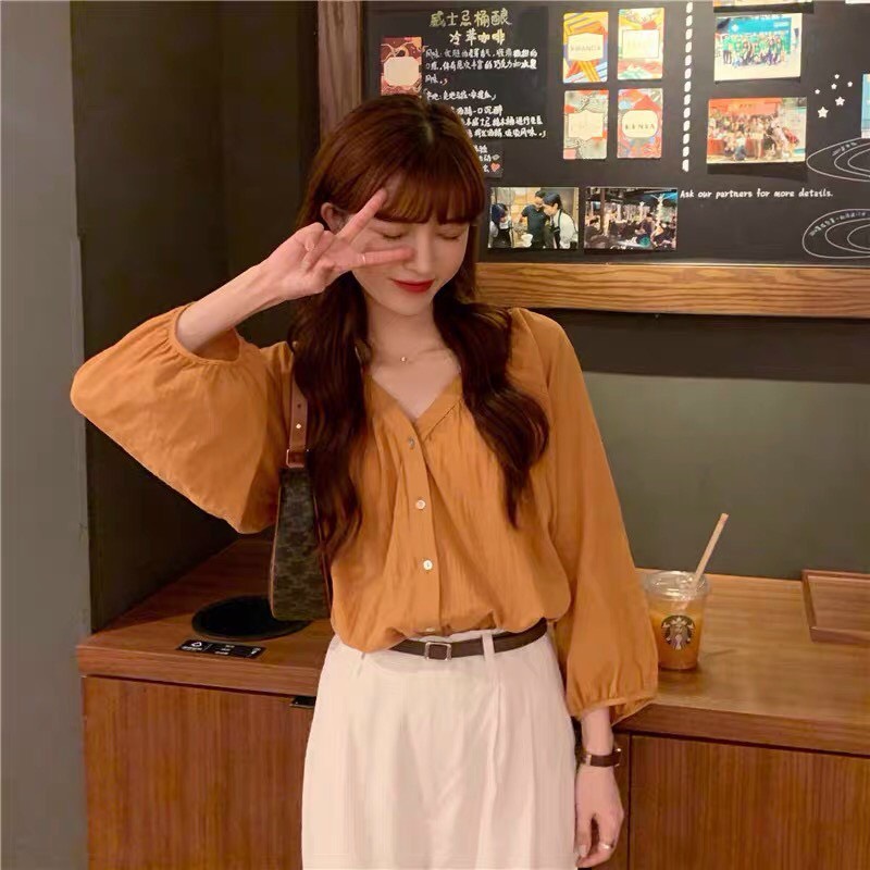 Áo sơ mi cổ tim đơn thời trang TTSA0814