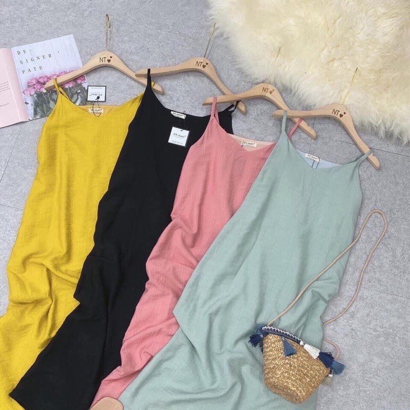 Váy Nữ 2 Dây Lụa-Đầm Nữ Dáng Dài Suông Thoải Mái