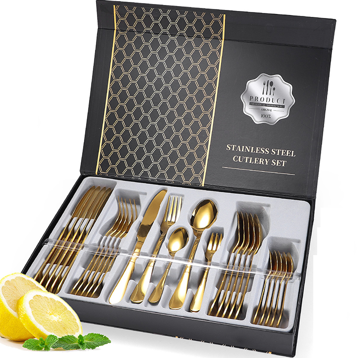 Bộ dao dĩa bàn ăn inox vàng 30 chi tiết - Sét deo dĩa 30 chi tiết cao cấp - Bộ dao dĩa nhà hàng