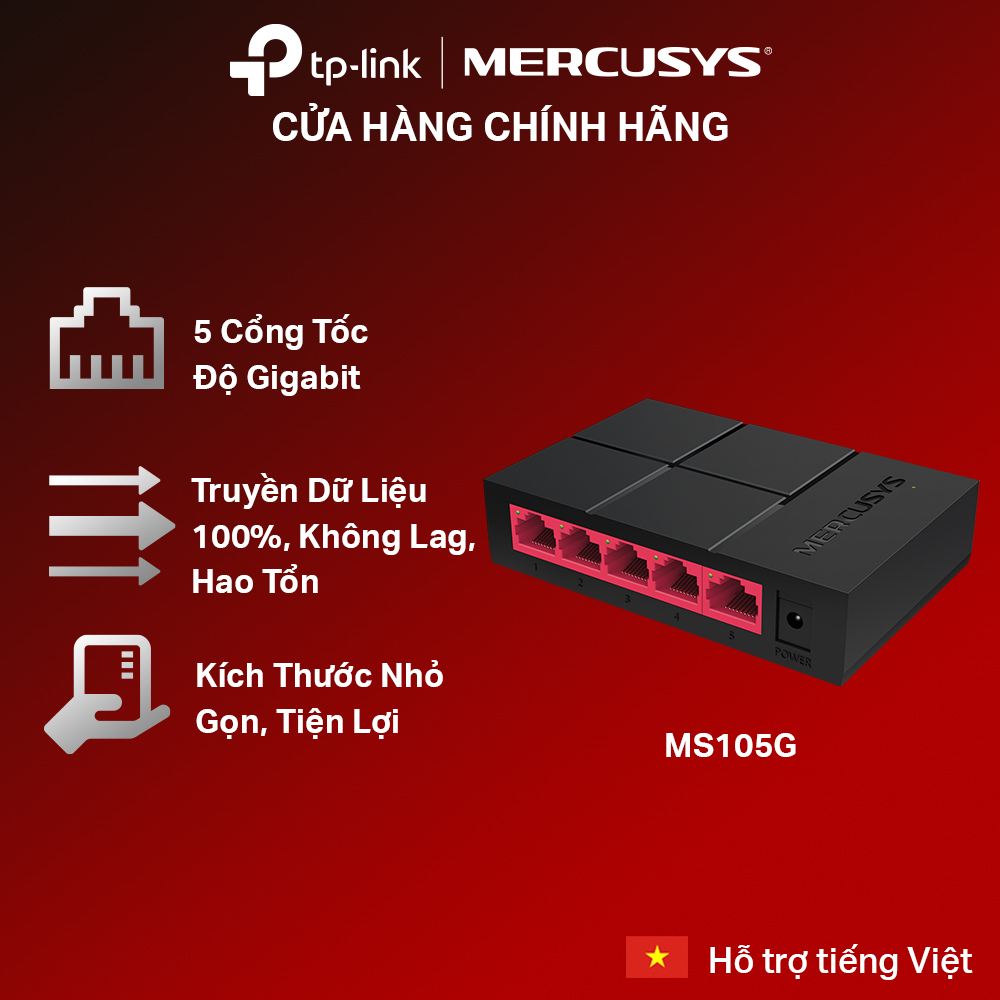 Bộ Chia Tín Hiệu Để Bàn Mercusys MS105G 5 Cổng Switch Port 10 100 1000 Mbps