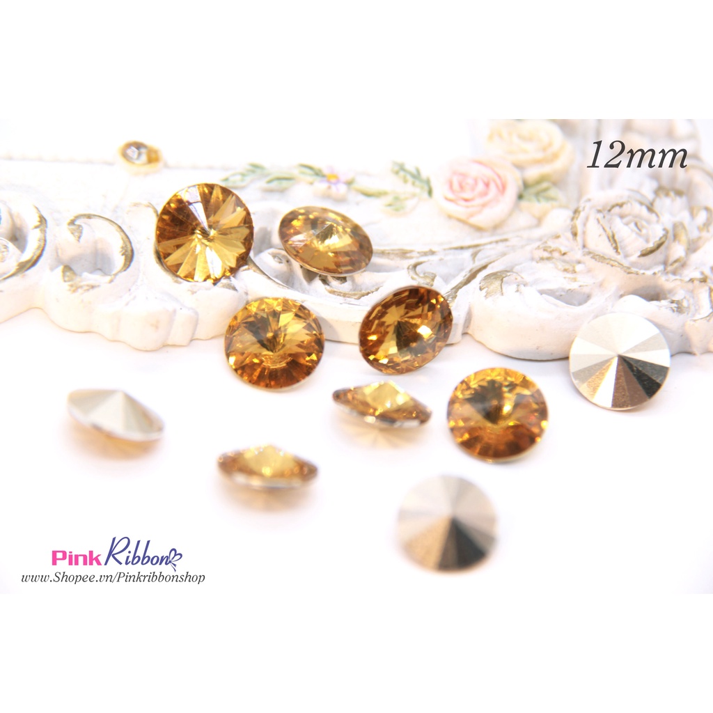 SET 10 HẠT - Hạt nhựa tròn đế  giả đá 12mm