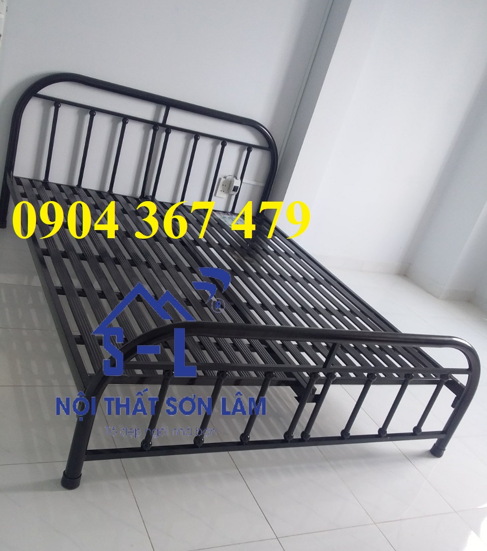 Giường ngủ sắt tròn bi đen 1m6 x 2m giá rẻ