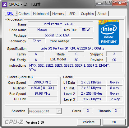 Bộ vi xử lý Intel® Pentium® G3220 (3M Bộ nhớ đệm, 3.00 GHz) Cũ