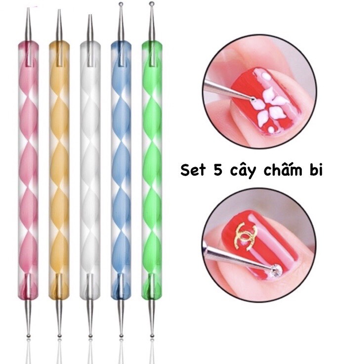 Set 5 cây bút chấm bi đủ màu nail.