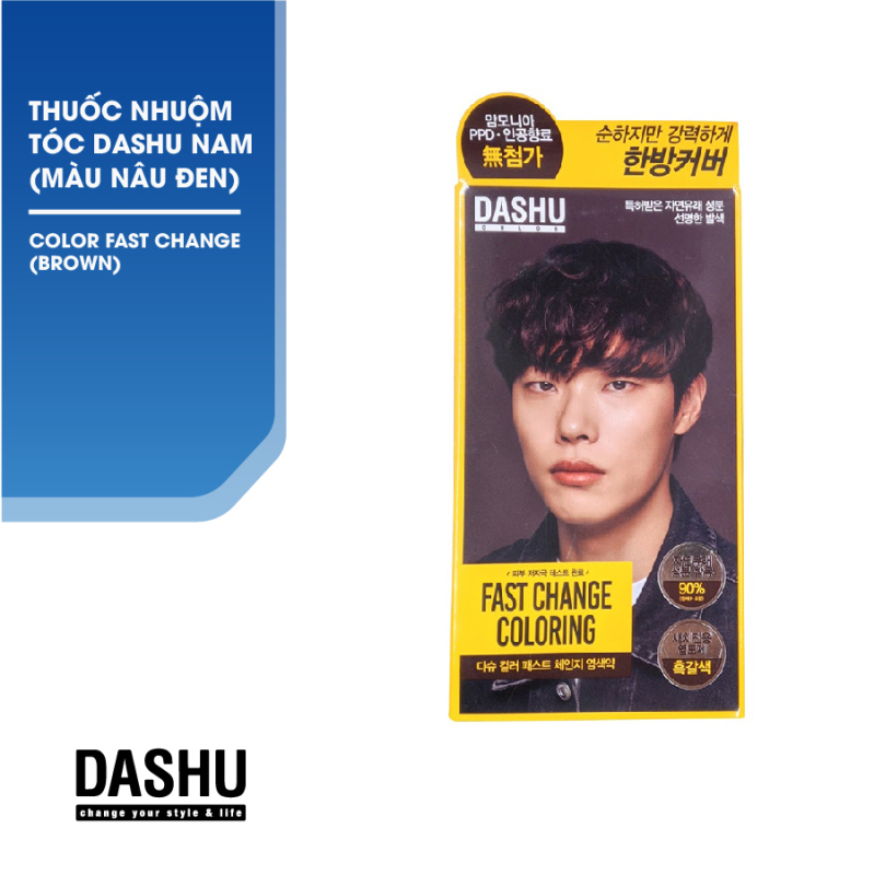 Nhuộm tóc Nam Hàn Quốc màu Nâu Khói Dashu Color Fast Change (Brown) không phụ gia, không Amoniac và hương liệu hóa học, triết xuất 90% thảo dược lên men Galactomyces từ tự nhiên, bảo vệ da đầu, phục hồi, an toàn, tốt cho mái tóc. giá rẻ