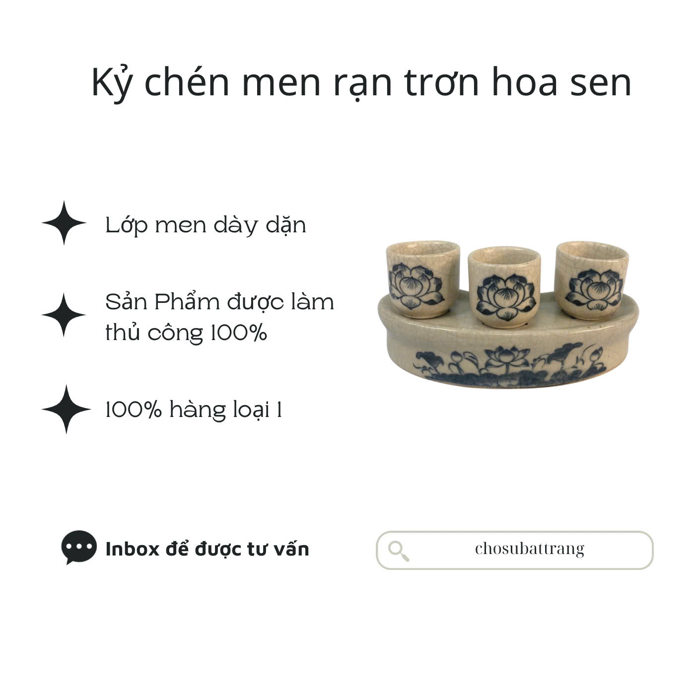 Kỷ Chén Nước Thờ Cúng Gốm Sứ Bát Tràng Họa Tiết Hoa Sen - Chợ Sứ Bát Tràng