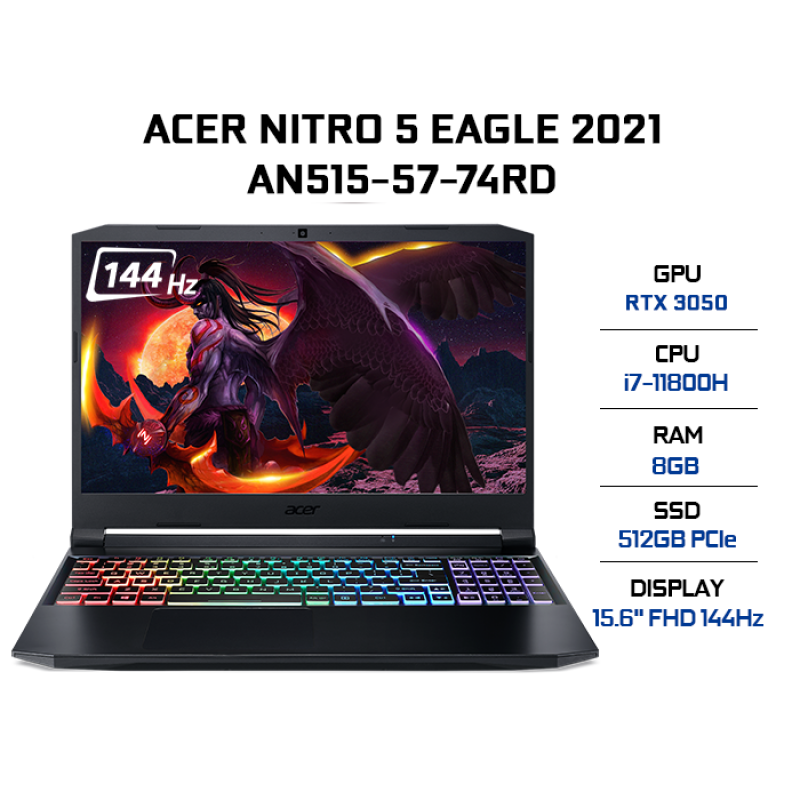 Bảng giá Laptop Acer Nitro 5 AN515-57-74RD i7-11800H | 8GB | 512GB | VGA RTX 3050 4GB | 15.6 FHD 144Hz | Win 10 Phong Vũ