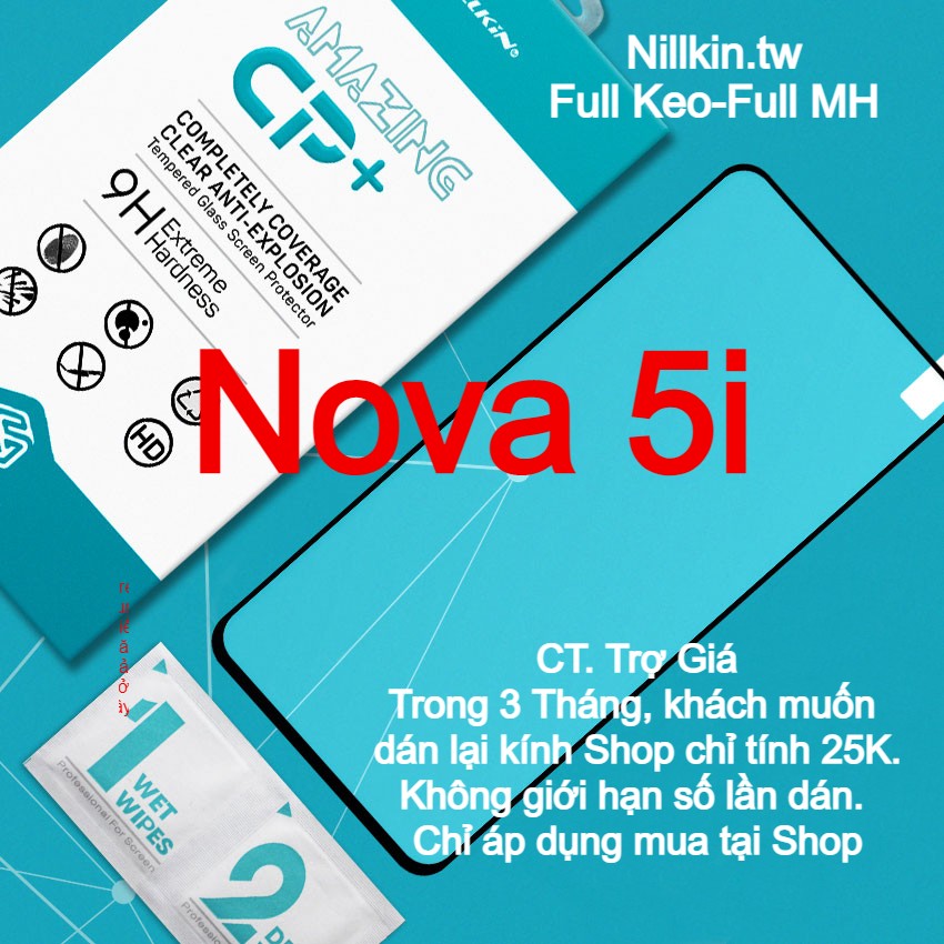 Miếng kính cường lực cho huawei honor v20, honor 20s, honor 9x, y9s, nova 4, nova 5i, nova 5t, nova 7i, mate 20 hiệu nillkin.tw full màn hình, full keo