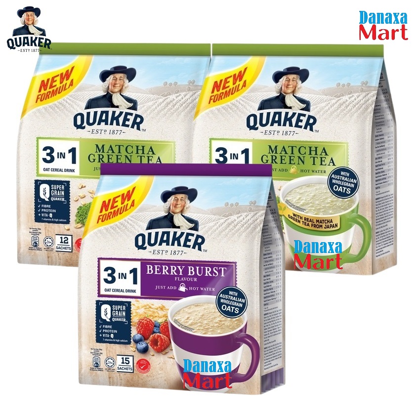 Combo 3 Gói Thức Uống Yến Mạch Quaker 3in1 gồm 2 vị Matcha Trà Xanh và 1