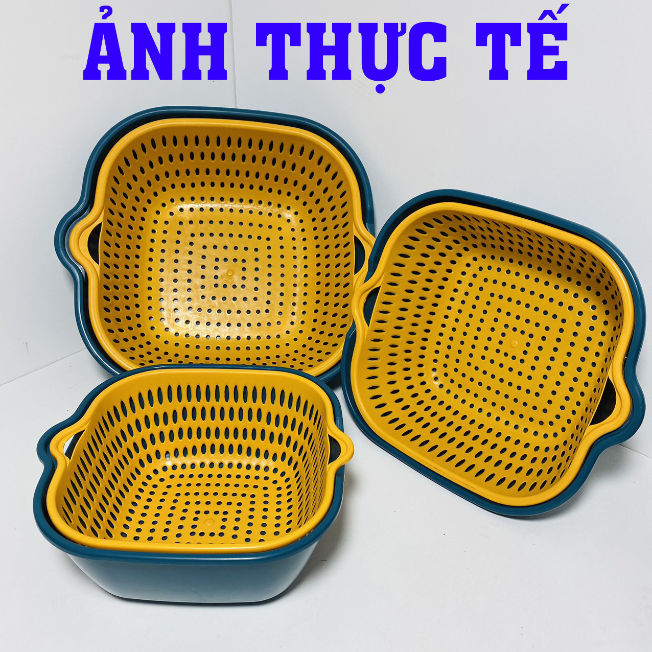 Rổ nhựa đựng đồ Bộ 6 Thau Rổ Xanh Vàng - Vuông Combo 6 món rổ nhựa ráo nước, bộ rổ nhựa kèm chậu, set rổ nhựa 6 món 5 lớp bền bỉ chắc chắn dieulinhshop