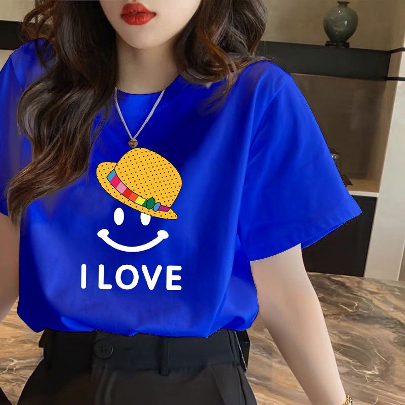 Áo phông nữ cổ tròn in logo mặt cười