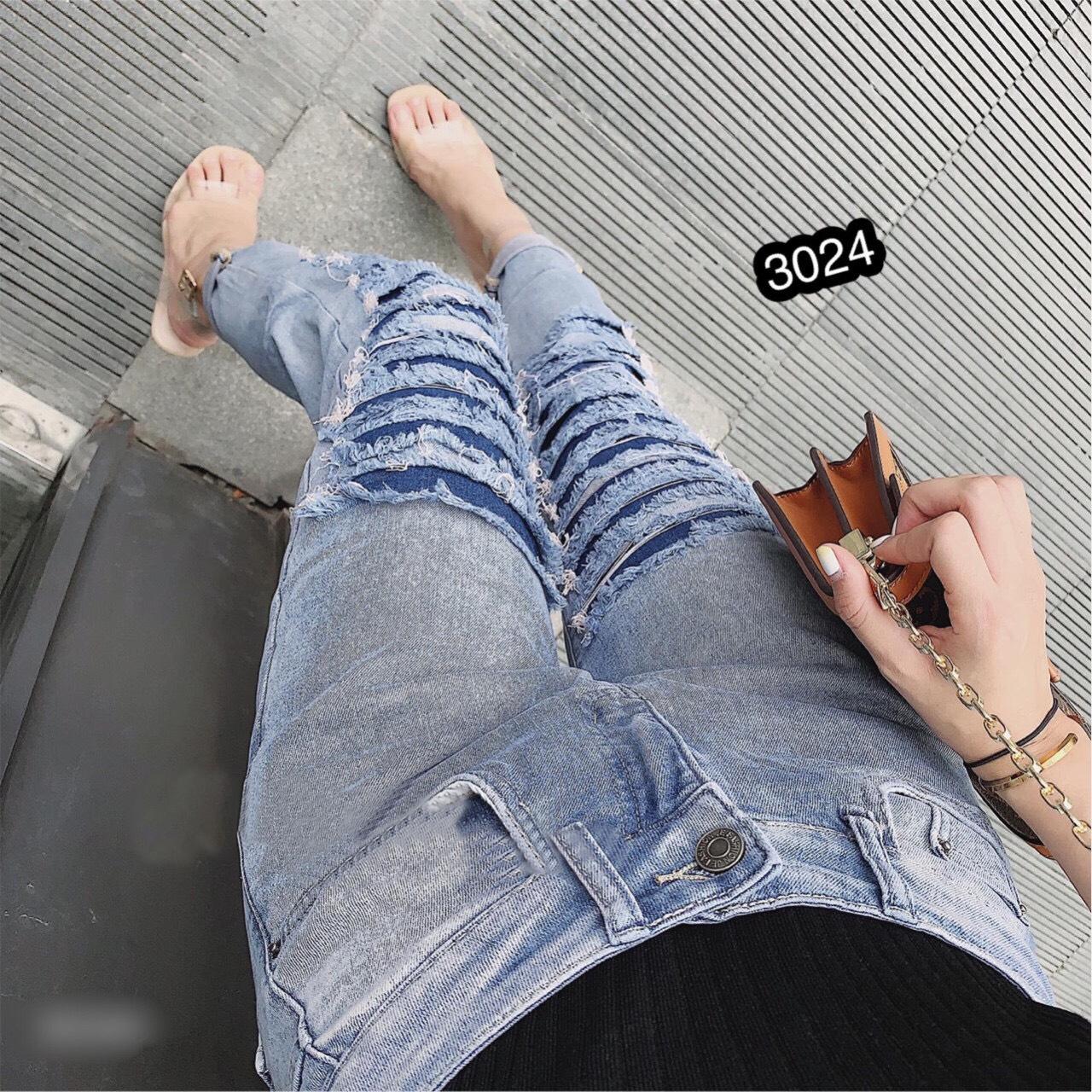 Quần Jeans Nữ Rách Gối Cao Cấp OHS3024