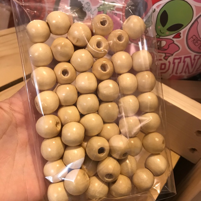 10 viên hạt gỗ nhỏ 15mm lỗ 5mm