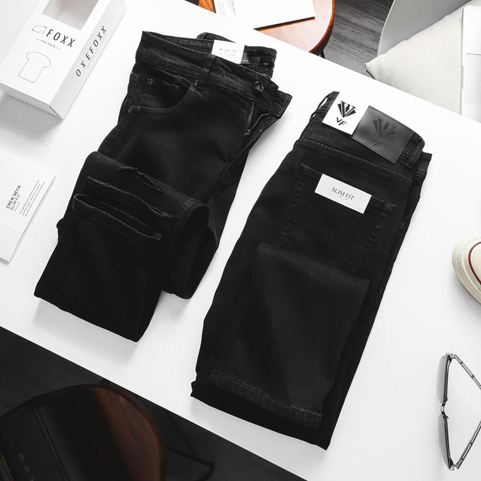 Quần Jean Nam ĐEN RÁCH GỐI PHƯƠNG VI FASHION PV01R - Có Size đại Quần bò nam trơn giá rẻ quần đen nam giá rẻ