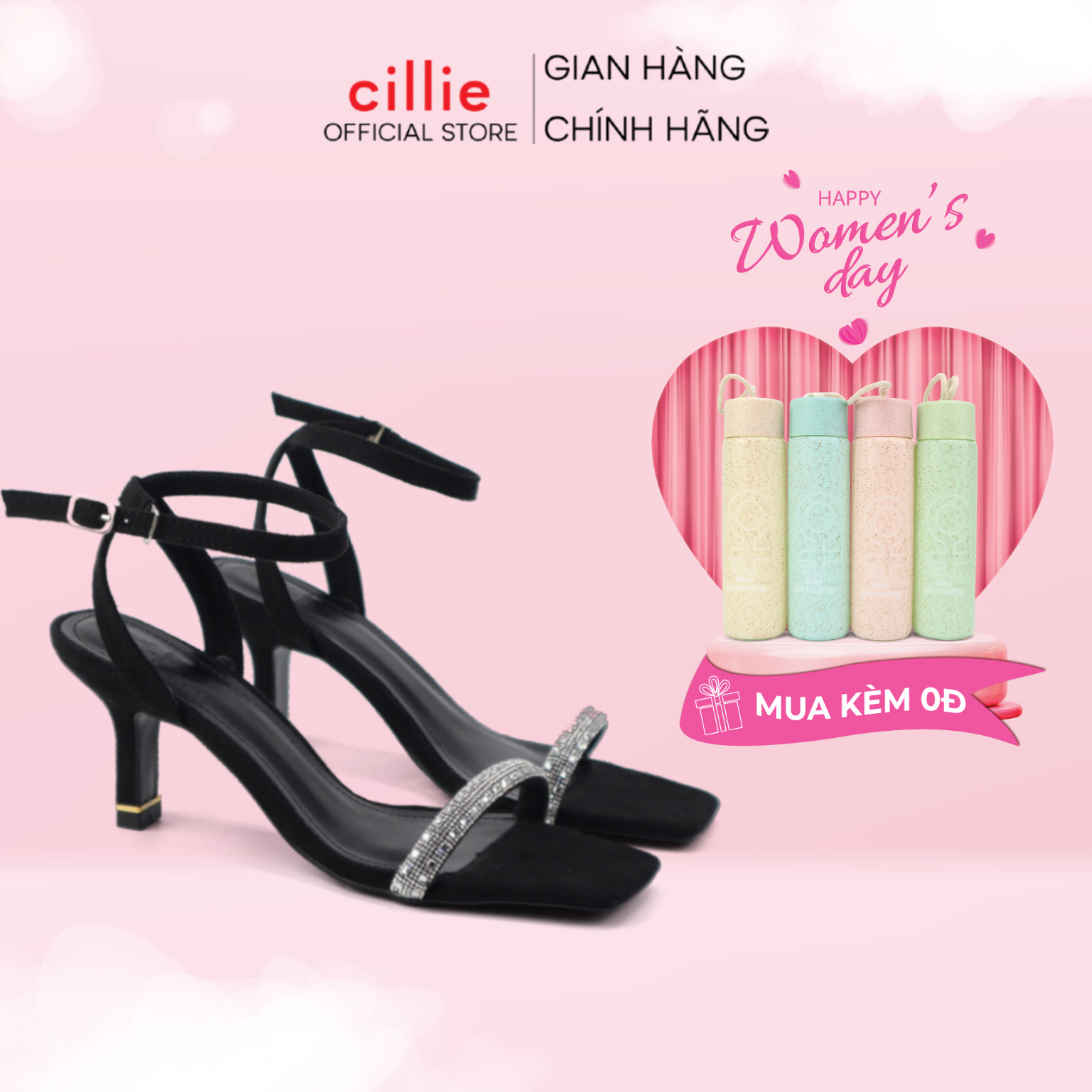 Giày Sandal Cao Gót Đi Tiệc Quai Mảnh Đính Đá Sang Trọng Gót 5p Chắc Chắn