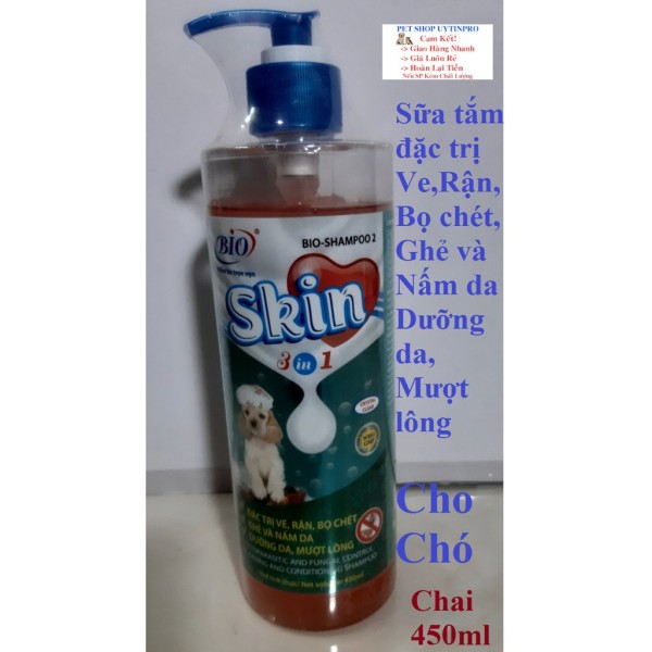 affordable [HCM]SỮA TẮM CHO CHÓ Bio Skin Trị Ve Rận Bọ Chét Ghẻ và Nấm Da Dưỡng Da Mượt Lông Chai 450ml Xuất xứ Việt Nam