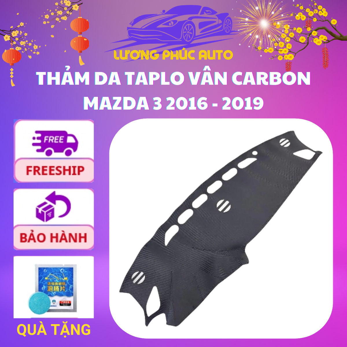 Thảm da Taplo vân Carbon Mazda 3 2016 - 2019 - loại 3 lớp