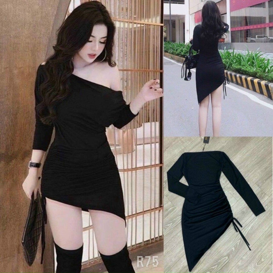 Đầm body lệch vai nhún rút dây siêu xinh