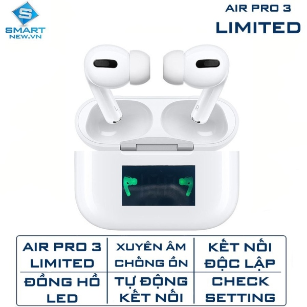 Tai nghe bluetooth không dây TWS Air Pro 3 LIMITED - Chống ồn - xuyên âm - Đồng hồ LED