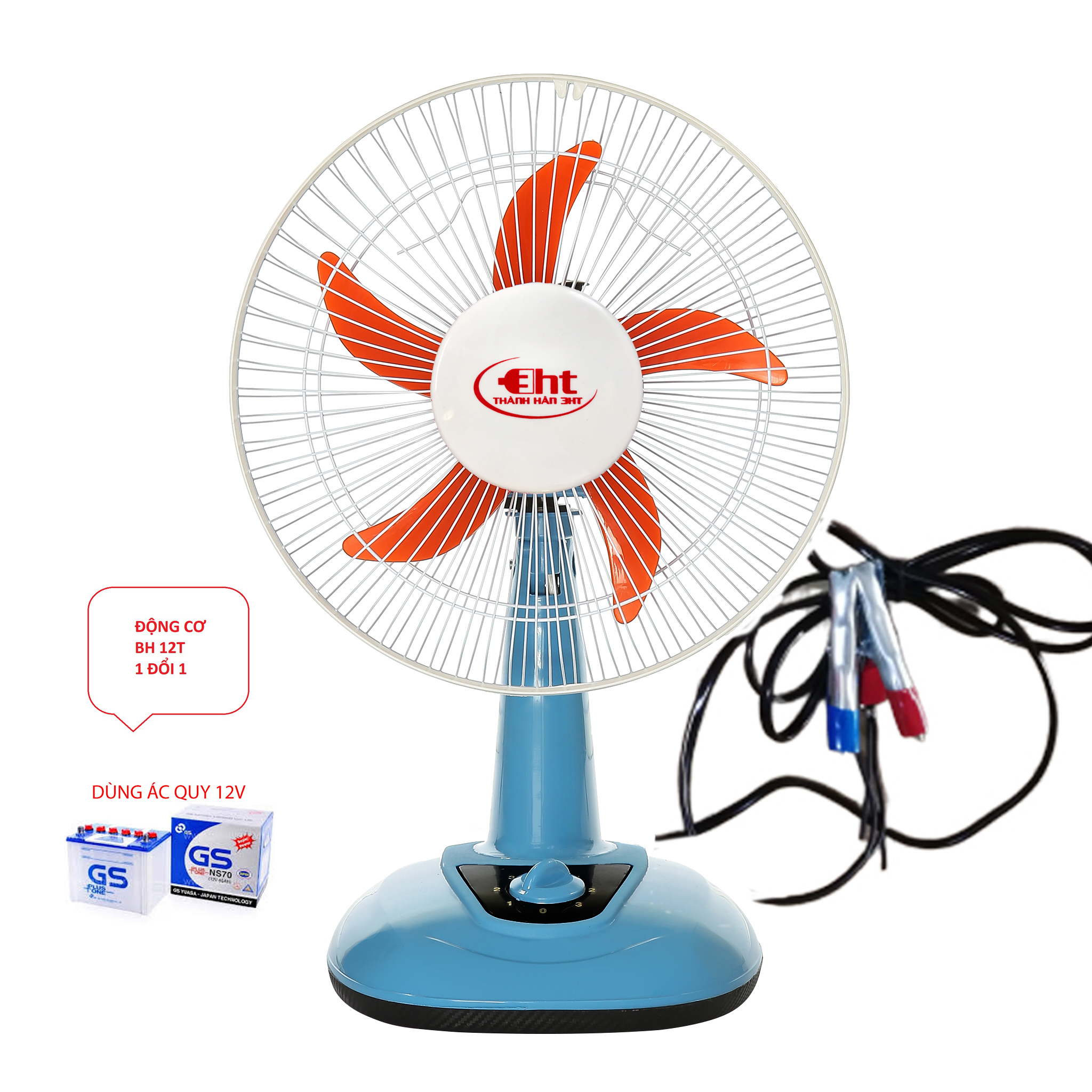 Quạt bàn b3 kẹp bình ắc quy dc 12v - không kèm bình