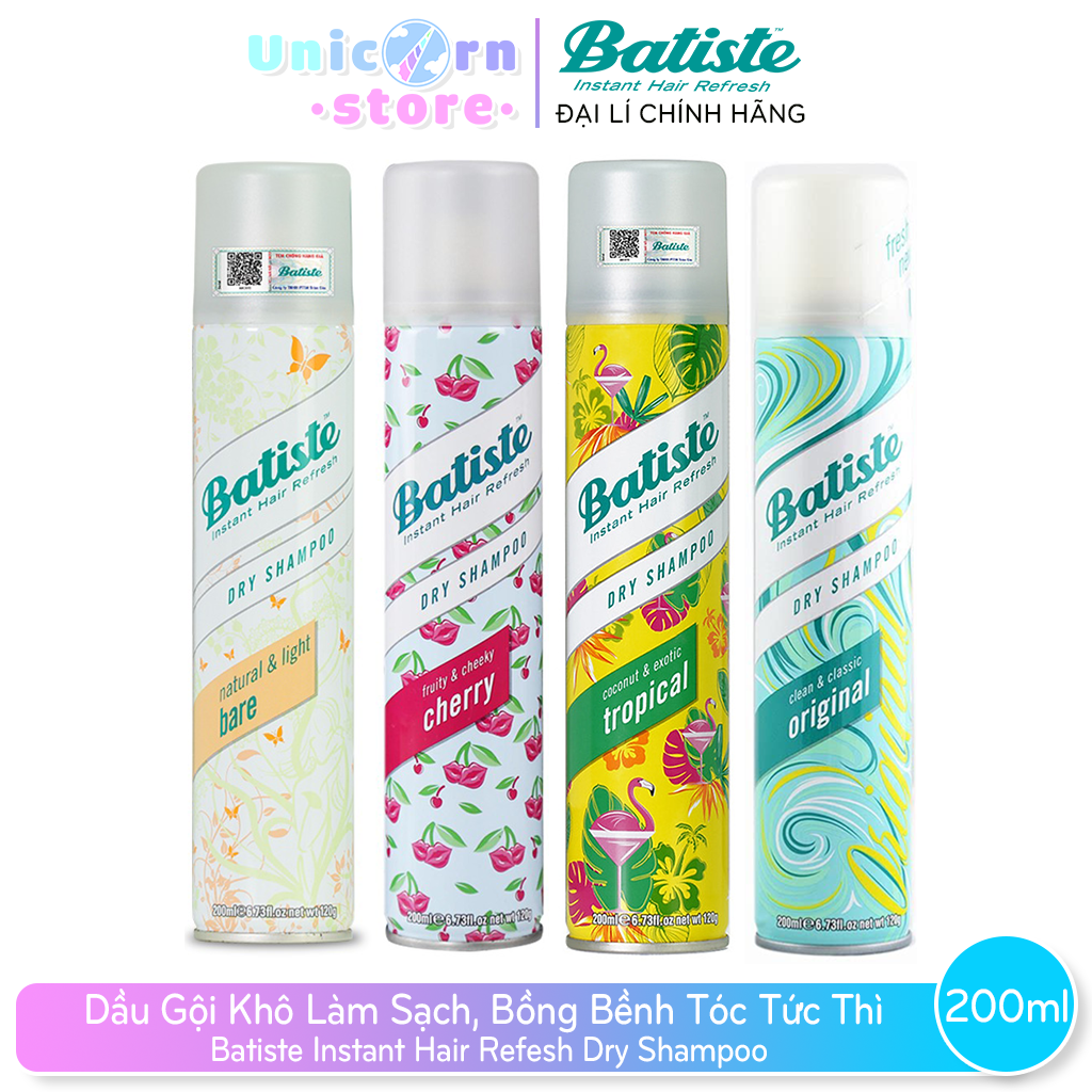 Dầu Gội Khô Làm Sạch, Bồng Bềnh Tóc Tức Thì Batiste Dry Shampoo 200ml