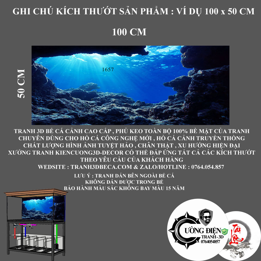 Tranh 3D dán bể cá cảnh - Có keo sẵn - Nhiều kích thướt lựa chọn