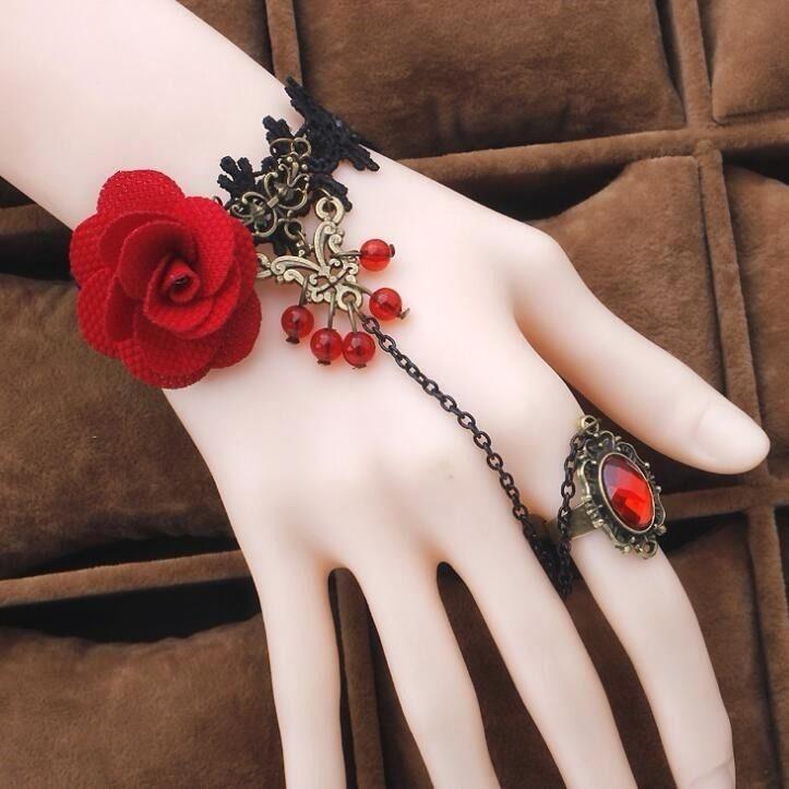 [HCM]Vòng tay choker nữ chất liệu vải hoa hồng liền nhẫn siêu xinh trang sức cô dâu dự tiệc cao cấp