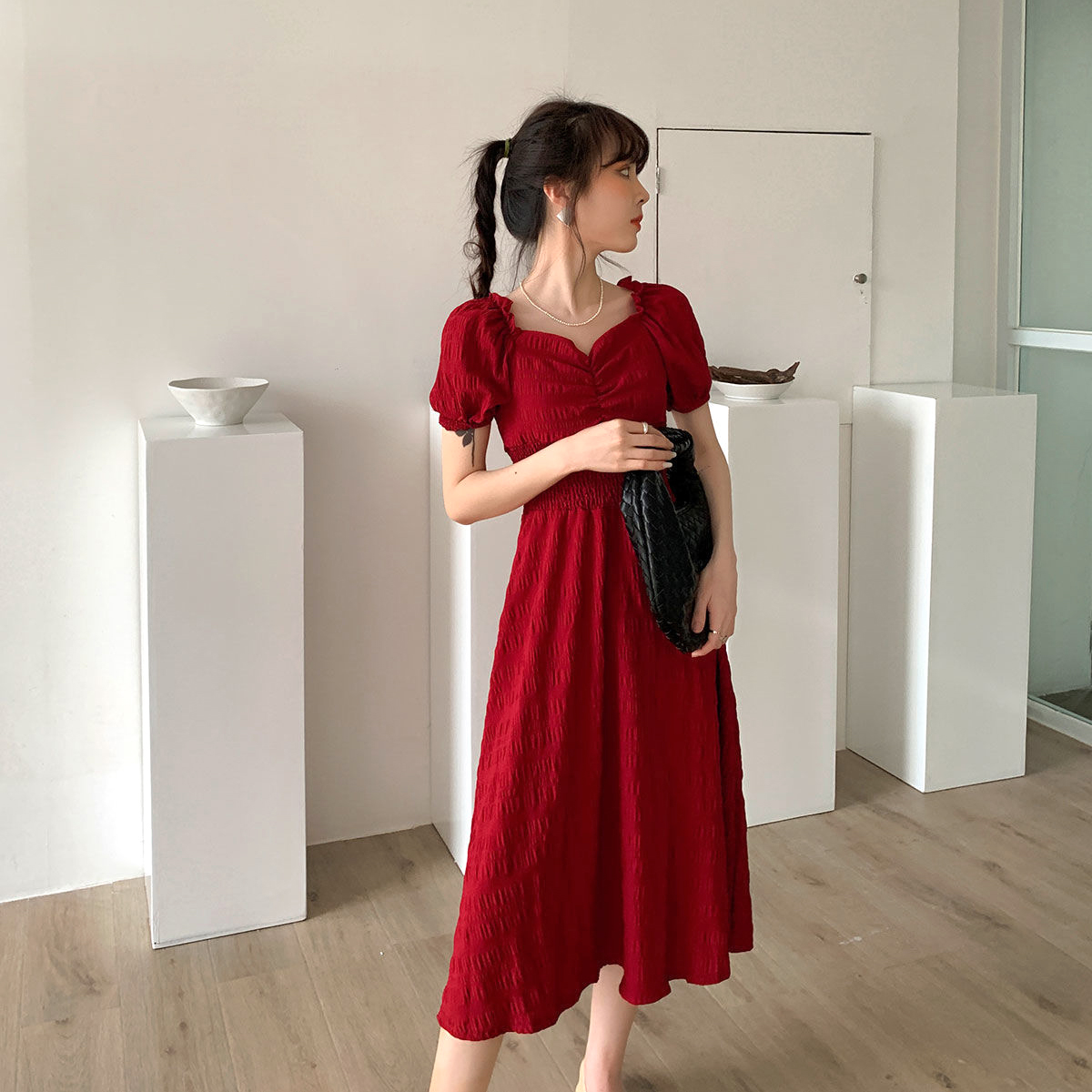 Đầm Voan Cổ Tim Xếp Ly Eo Co Giãn - New Thoi Trang