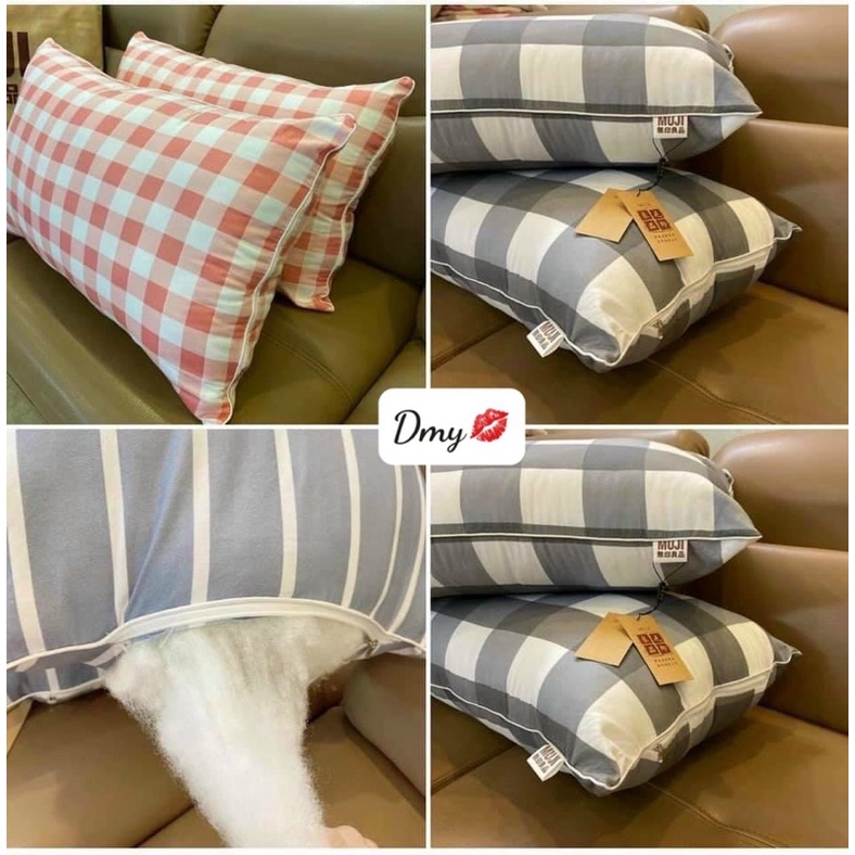 Set 2 chiếc ruột gối Muji kẻ hàng cao cấp
