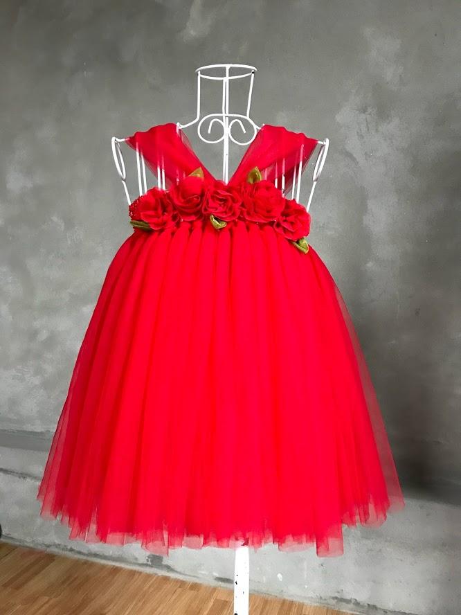 Đầm tutu công chúa hoa chiffon đỏ