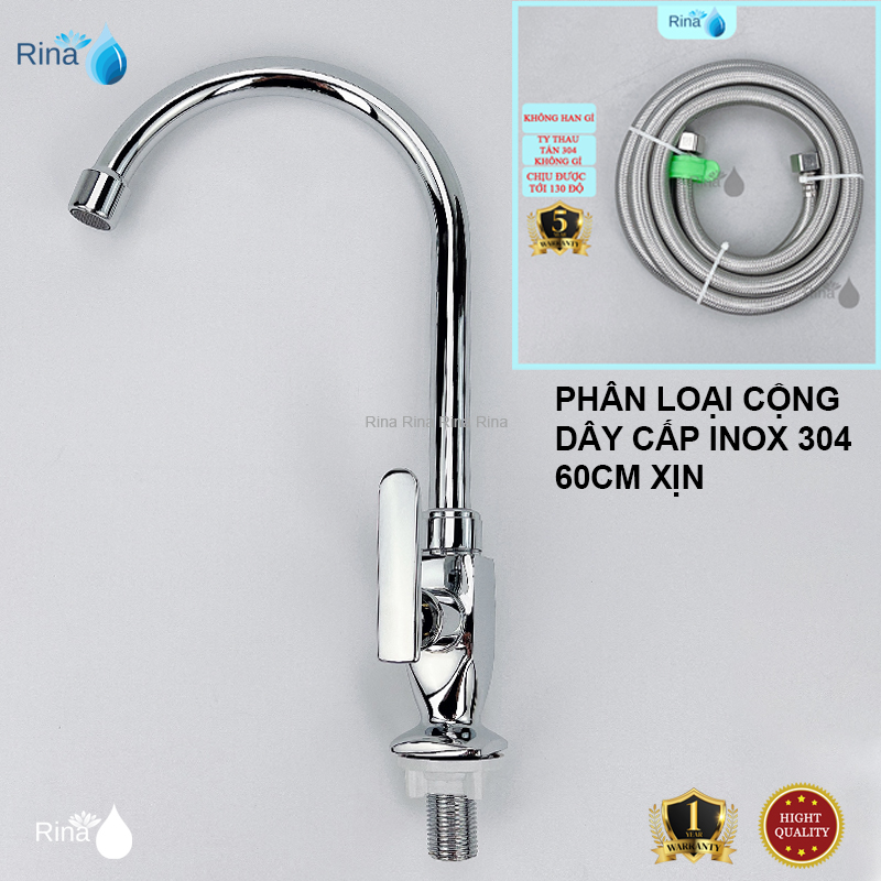 Vòi rửa chén lạnh thau xi bóng RINA RN6013 bền- đẹp, lực nước mạnh - vòi rửa bát- vòi gắn chậu chén- vòi rửa chén lạnh cao cấp