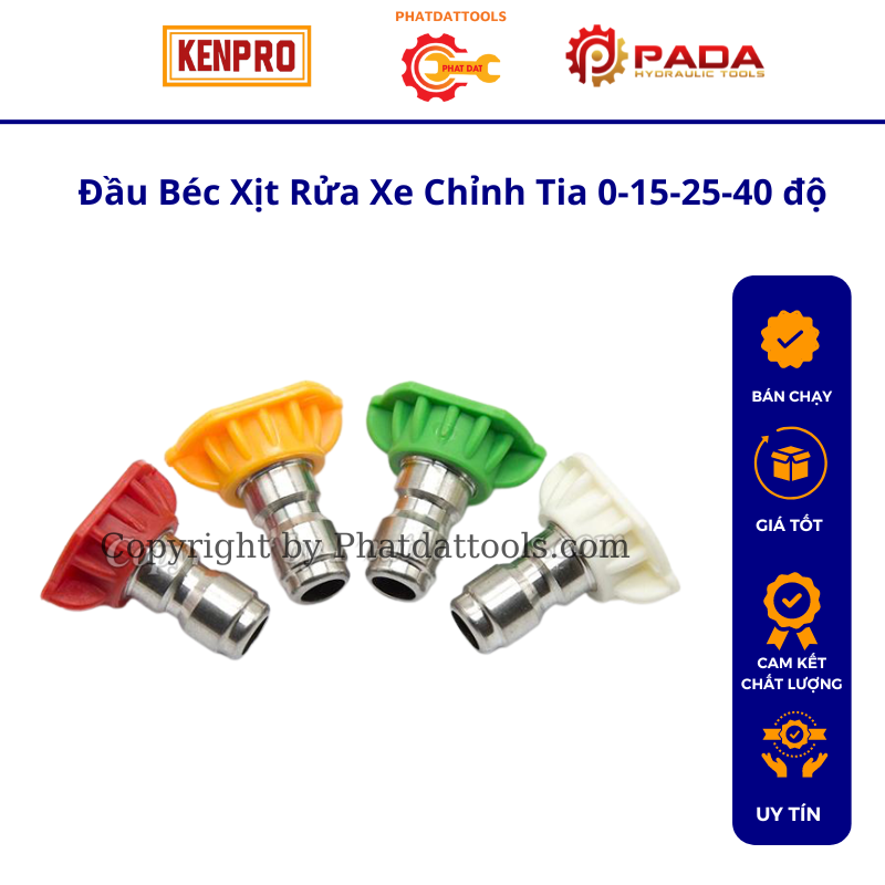 Đầu béc xịt rửa xe chỉnh tia 0-15-25-40 độ chất liệu thép không gỉ