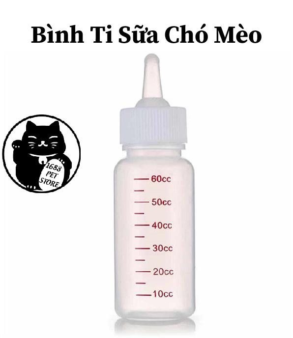 Bình ti sữa núm silicon cho chó mèo sơ sinh - bình 60ml - 1688petstore