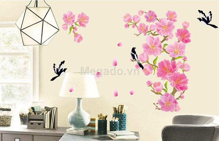 decal dán từong cành đào 3d