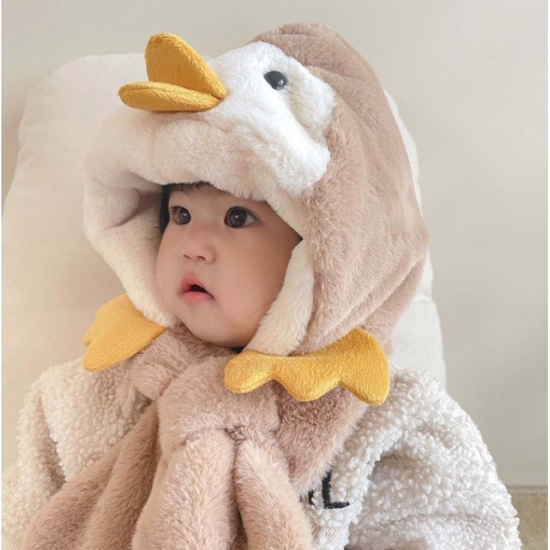 Mũ vịt xinh cho bé kèm khăn