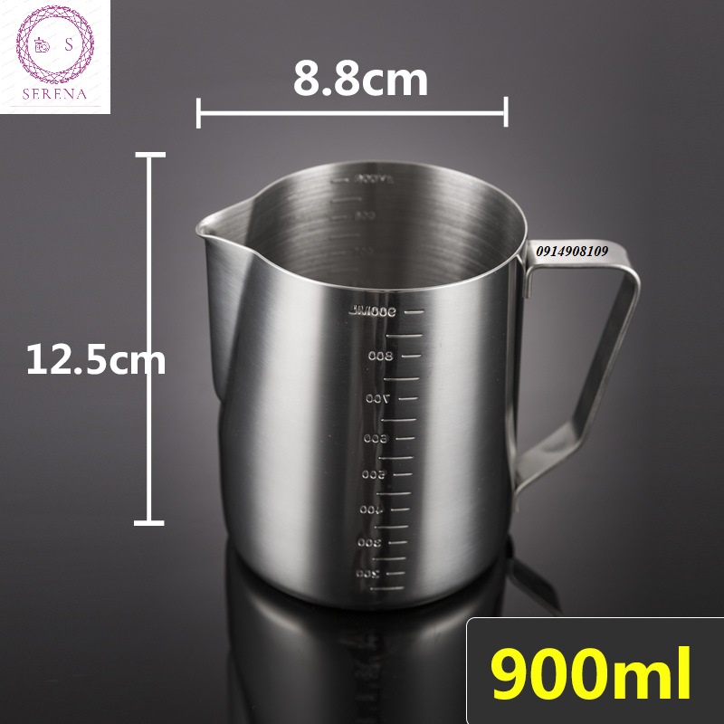 Ca đánh sữa inox (có vạch chia) 350ml - 550ml - 900ml ( inox 304)