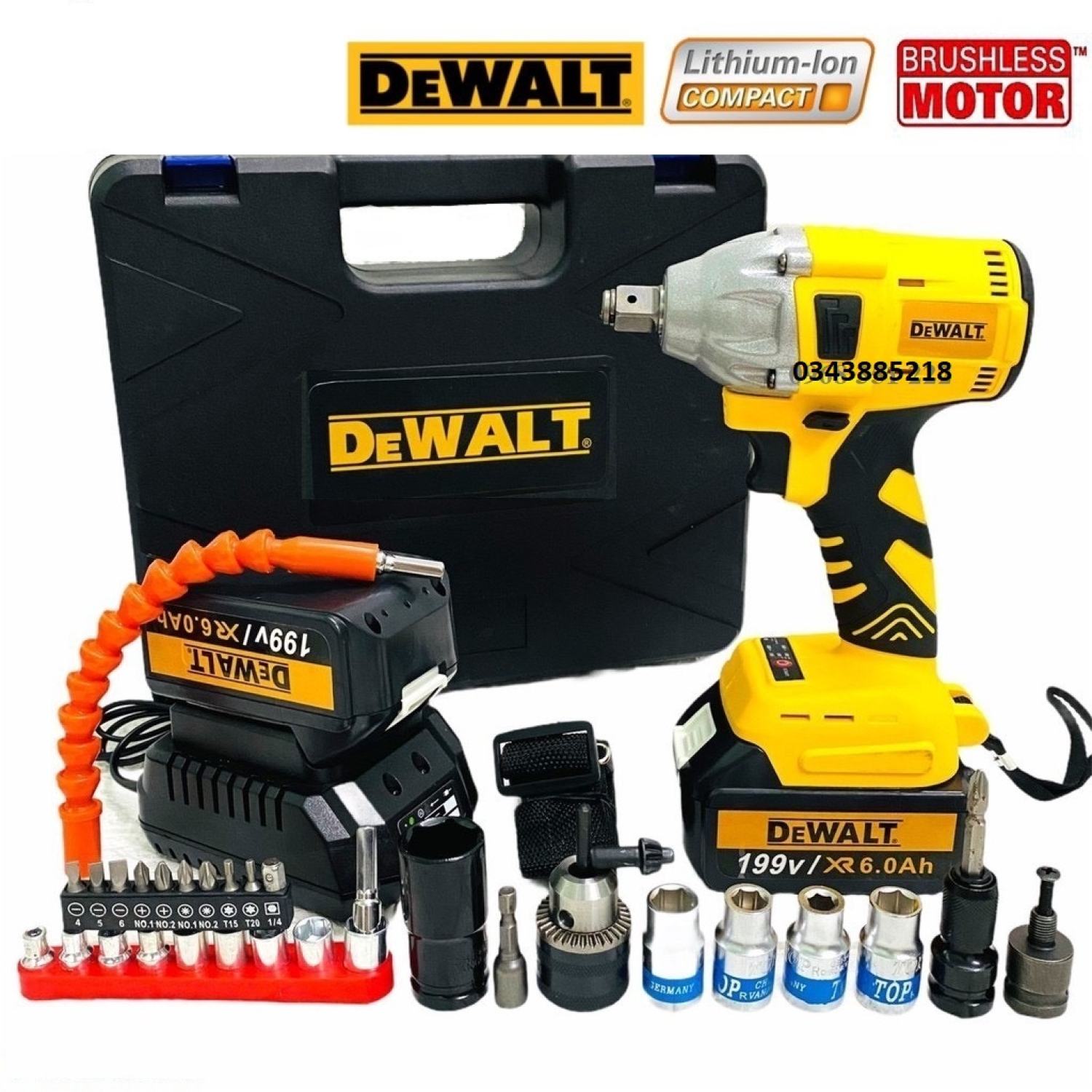 Máy Siết Bulong DeWaLT 199V Tặng Full Phụ Kiện Như Hình