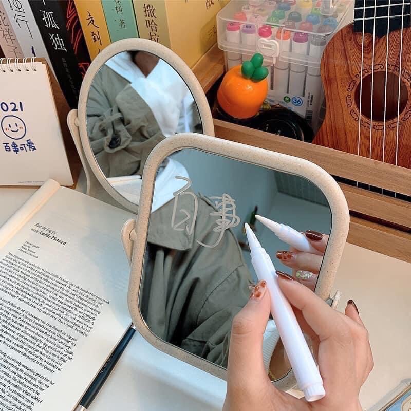 Gương trang điểm để bàn lúa mạch 2 mặt