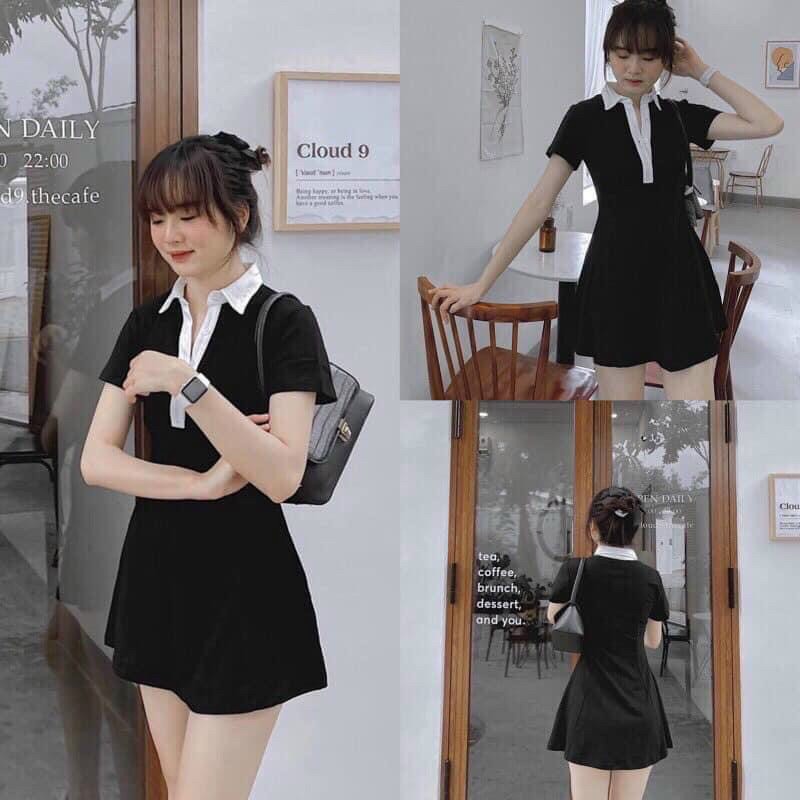[HCM]Đầm Chử A Cổ Bẻ Phối Viền