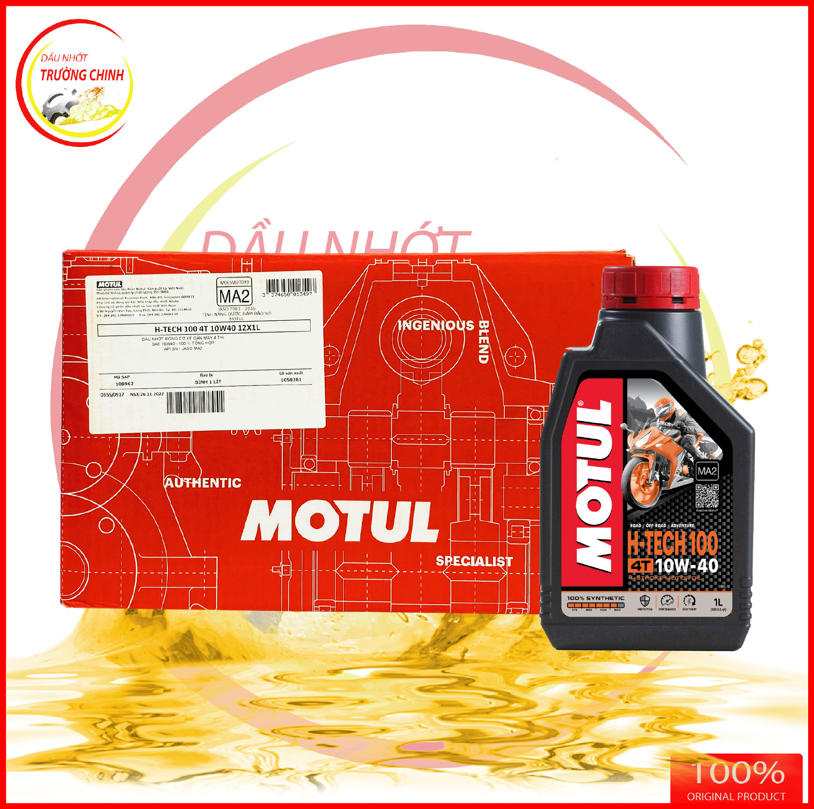 Motul H-Tech 100 4T 10W40 dành cho xe số, tay côn