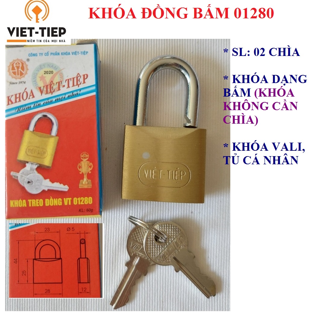 Khóa đồng bấm Việt Tiệp 01280 - khóa tủ cá nhân hoặc vali