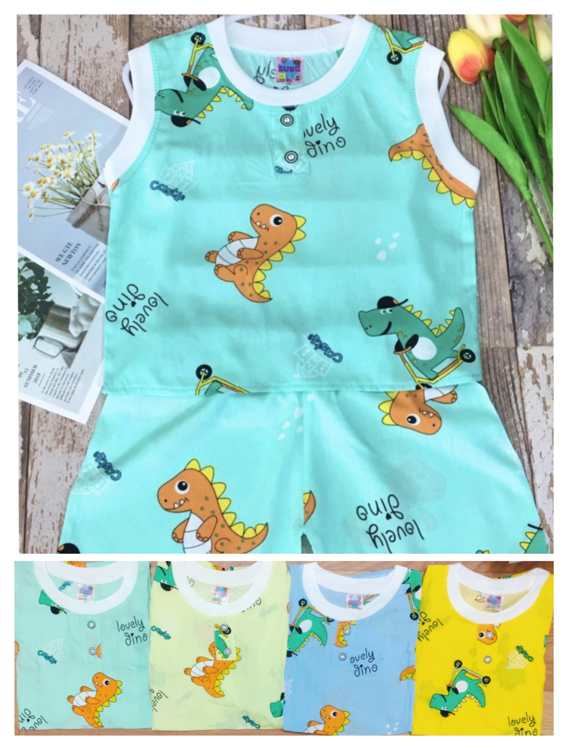 Bộ Tole Sát Nách Họa Tiết Dễ Thương Bé (6-14kg) (giao màu ngẫu nhiên)