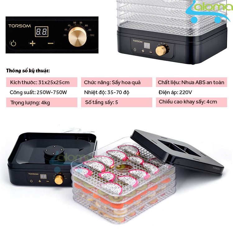 Máy sấy khô hoa quả thịt thực phẩm cao cấp TORSOM TS-D2 sấy hoa quả làm sữa chua