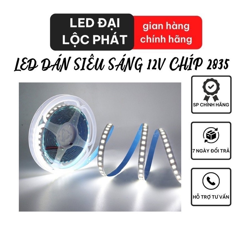 Đèn led dây dán 12v siêu sáng dùng cho thanh nhôm định hình sẵn băng keo 2 mặt, led dây dán 12v chíp 2835 trang trí