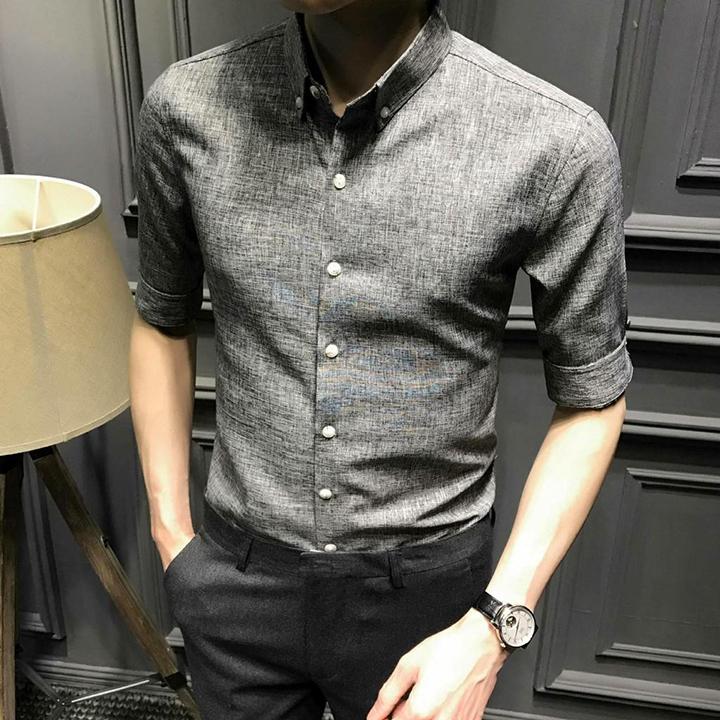 Áo sơ mi nam cổ bẻ màu ghi sáng