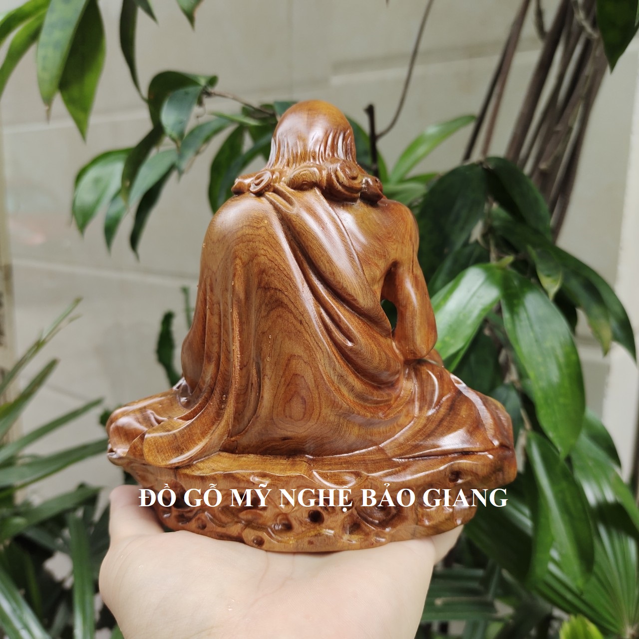 Buddha Statue of Dharma Master Made of Green Cypress Wood