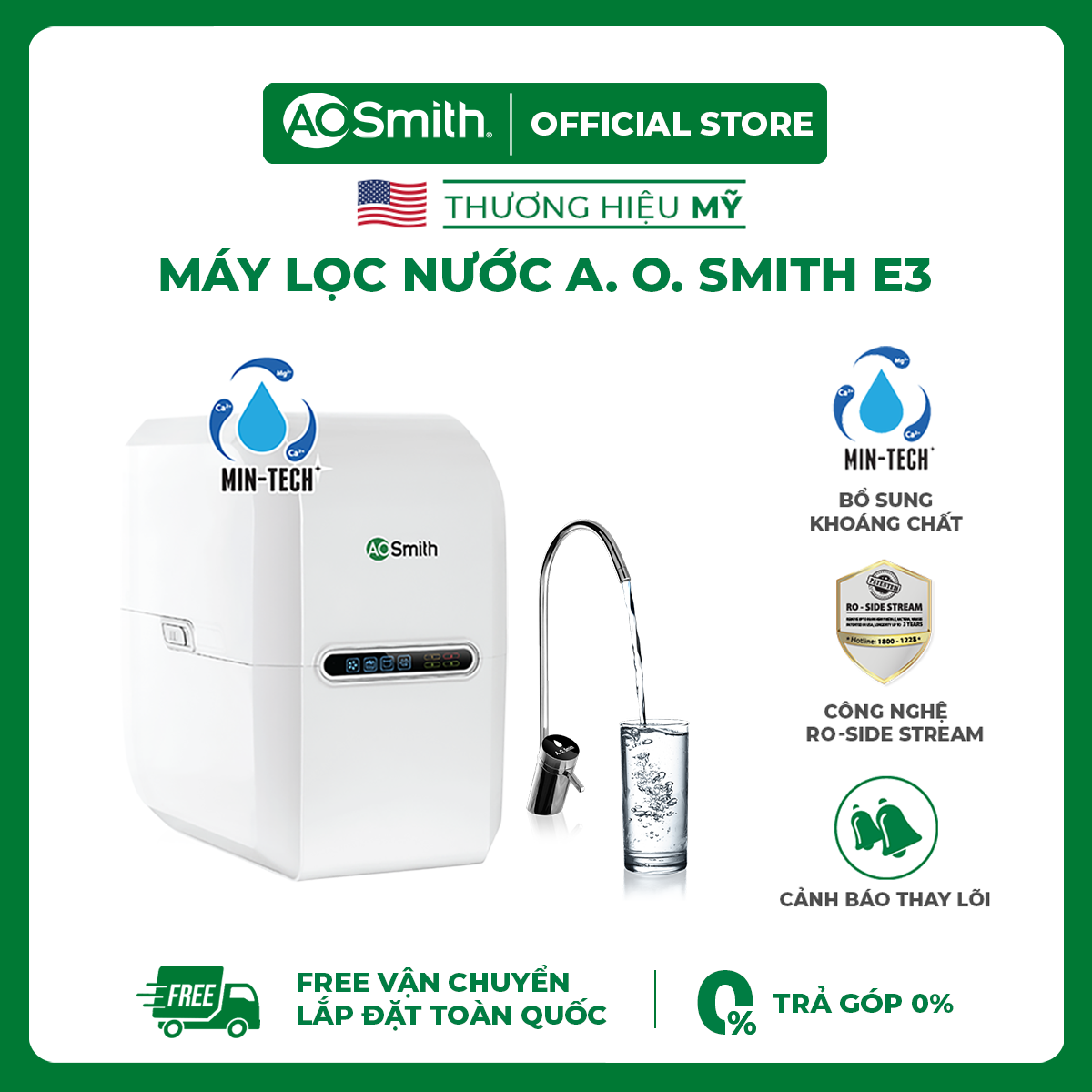 [Trả góp 0%]Máy lọc nước A. O. Smith E3