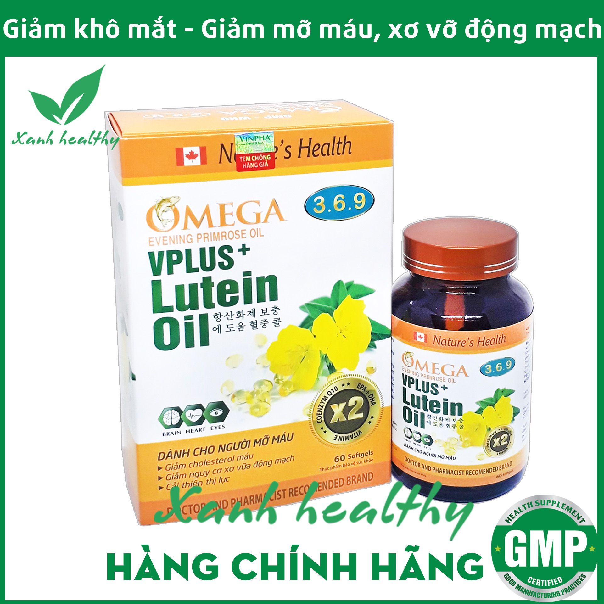Viên dầu cá omega 369 sup - bổ sung omega 3-6-9, vitamin e giảm xơ vữa động mạch, sáng mắt, bổ não, sáng mắt - hộp 60 viên xanh healthy