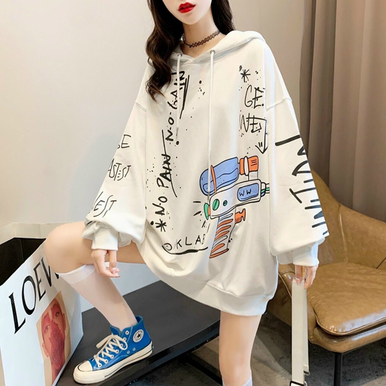 Áo hooide họa tiết chữ xinh xắn đáng yêu tp